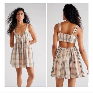 Free People Bridget Pink Plaid Cut Out Sun Dress Size L